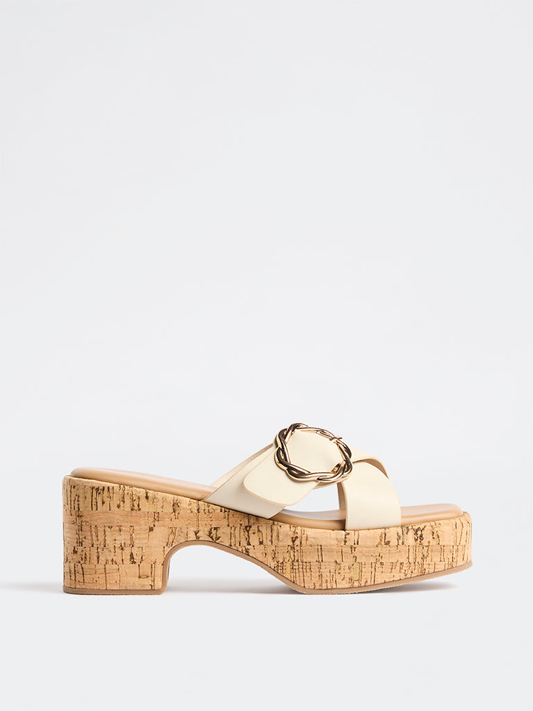 LUNA BLU Ivory Buckle-Detail Block-Heel Sandals