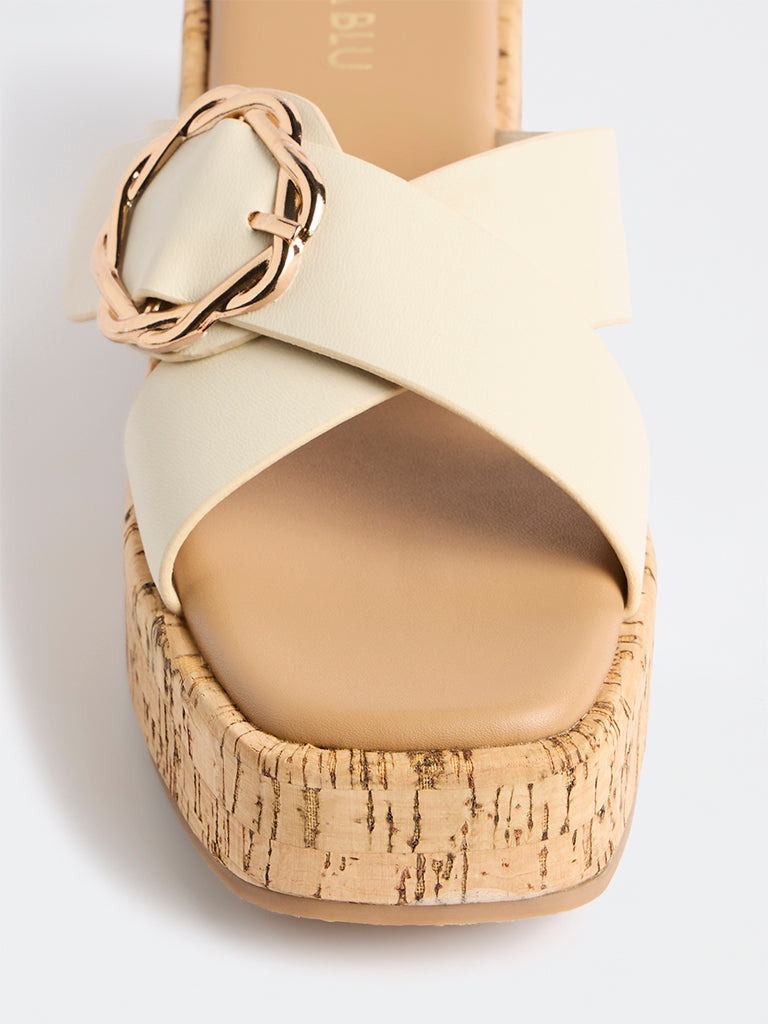 LUNA BLU Ivory Buckle-Detail Block-Heel Sandals