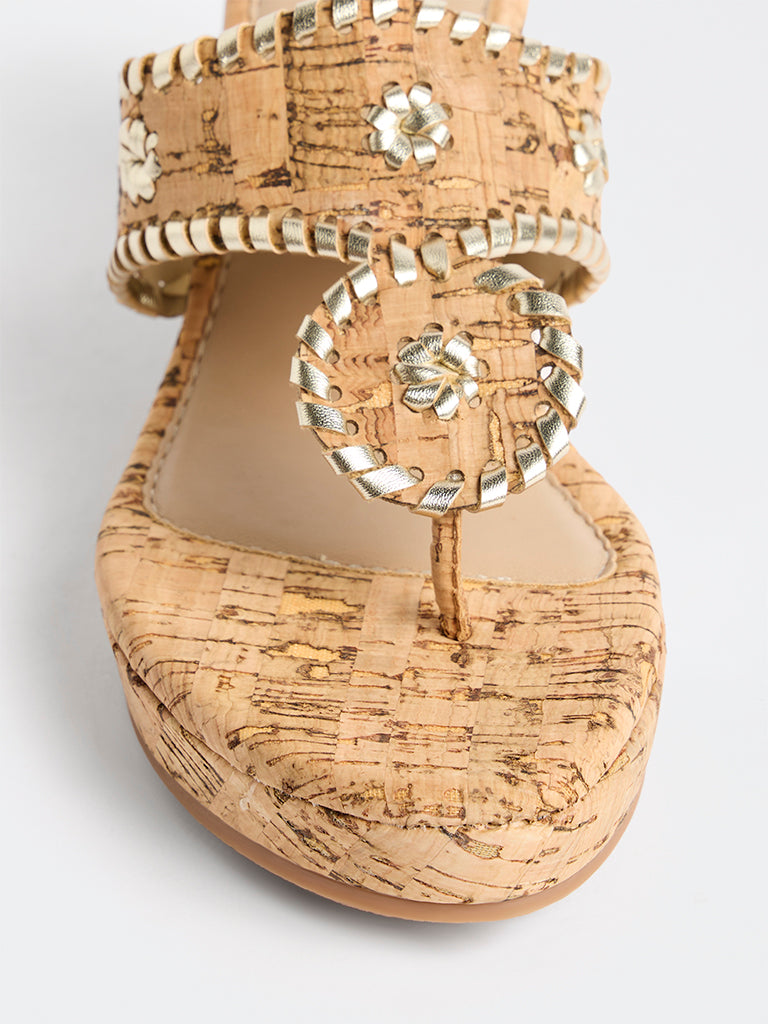 LUNA BLU Beige Embroidered Wedge-Heel Sandals