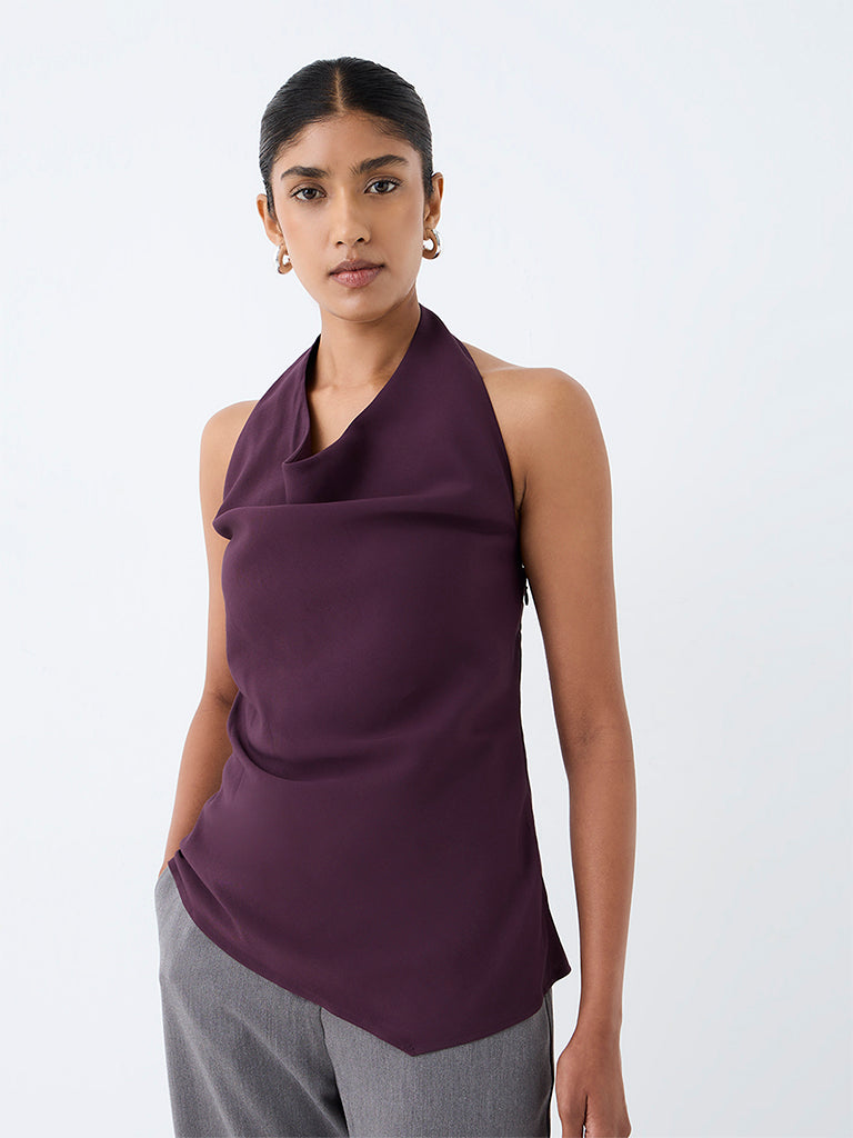 Wardrobe Dark Plum Halter-Neck Top