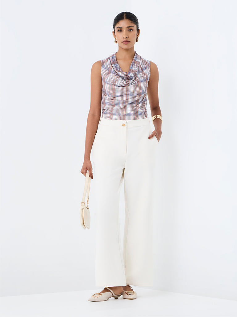 Wardrobe Multicolour Checkered Cowl-Neck Top