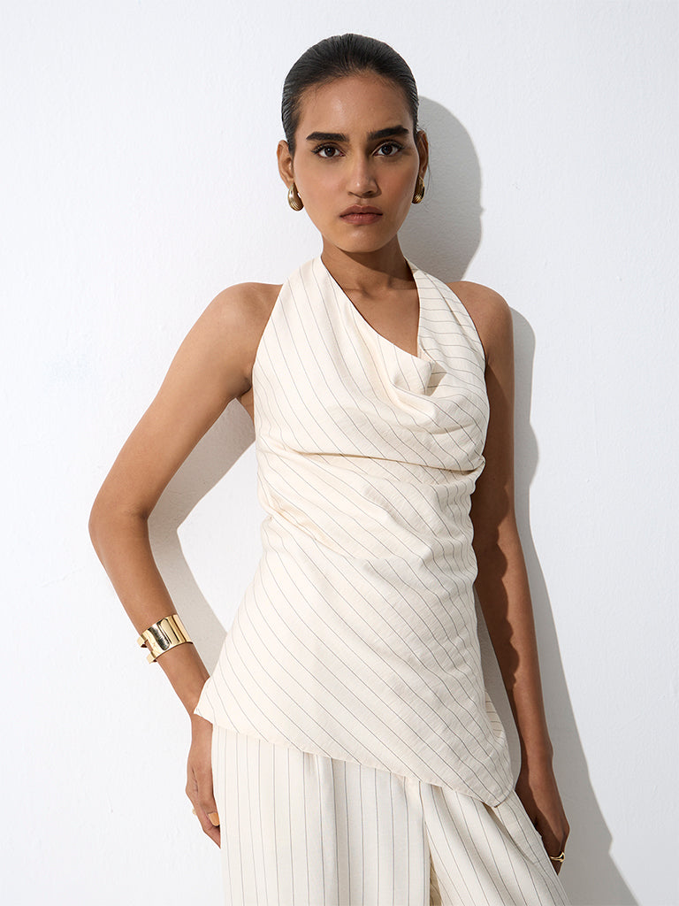 Wardrobe Ivory Striped Halter-Neck Top