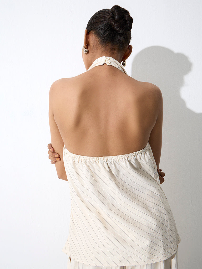 Wardrobe Ivory Striped Halter-Neck Top