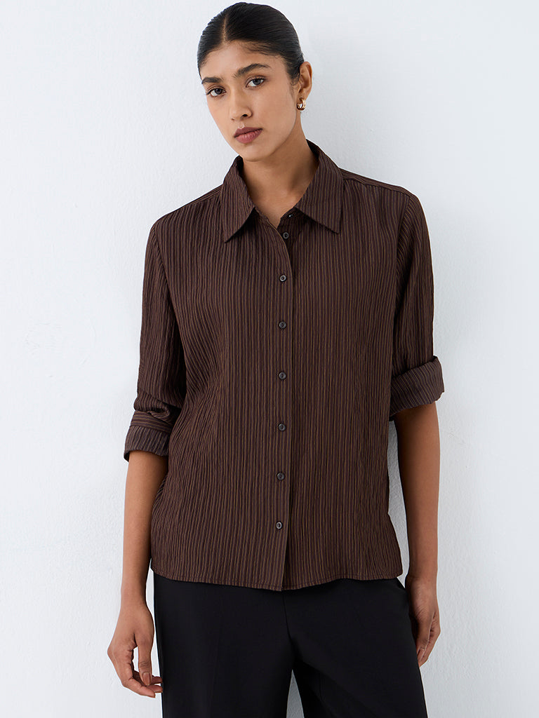 Wardrobe Dark Brown Striped Shirt
