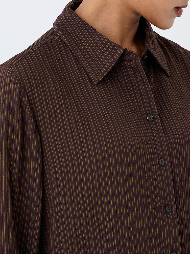 Wardrobe Dark Brown Striped Shirt