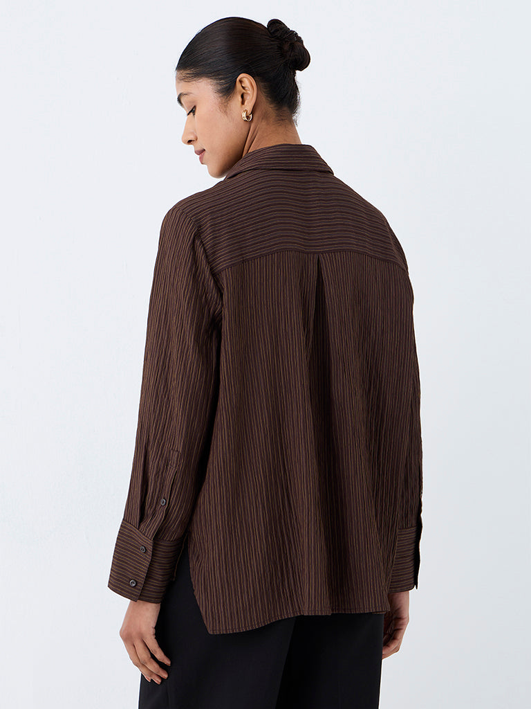 Wardrobe Dark Brown Striped Shirt