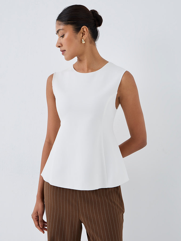 Wardrobe Ivory Solid Peplum Top