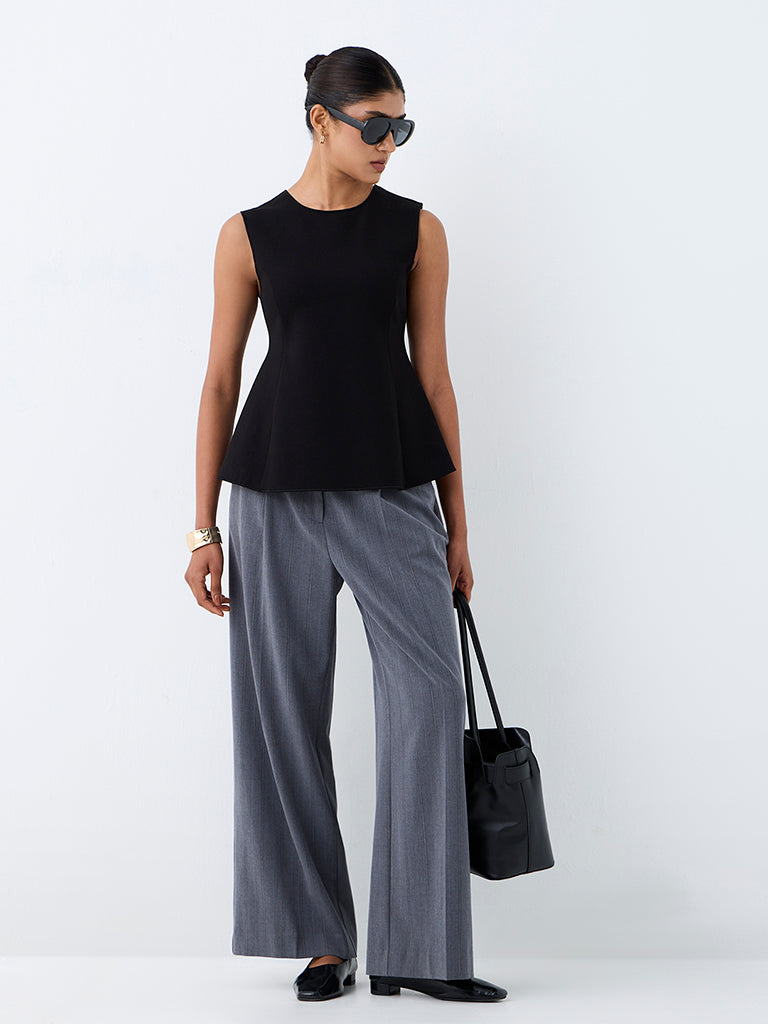 Wardrobe Black Solid Peplum Top