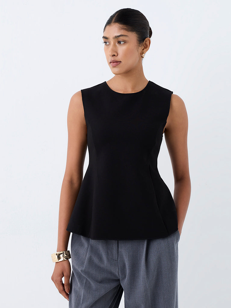 Wardrobe Black Solid Peplum Top