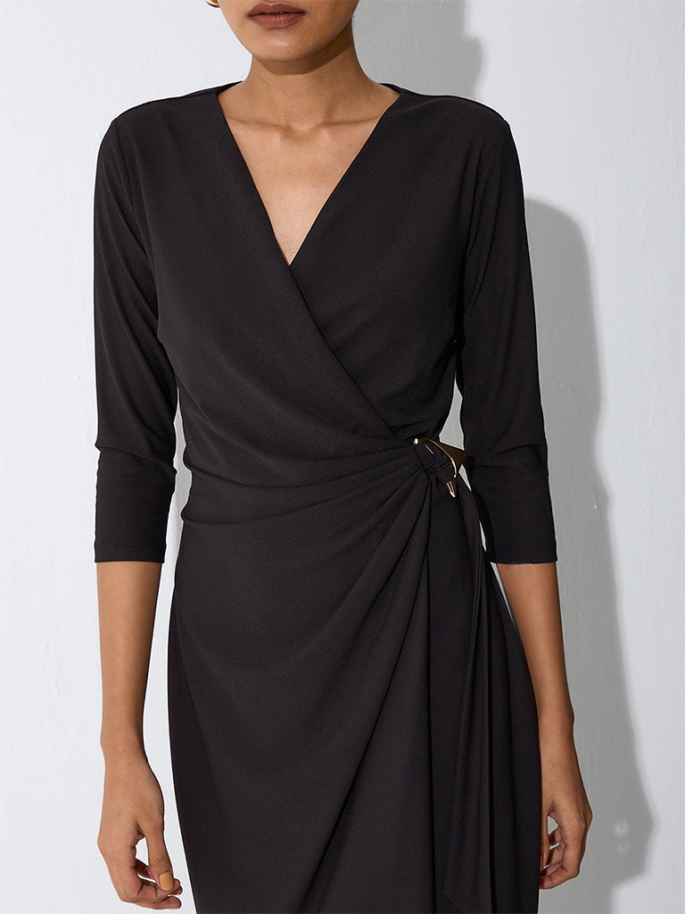 Wardrobe Black Metal-Detail Wrap-Style Dress