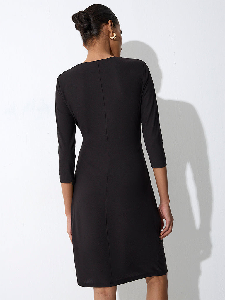 Wardrobe Black Metal-Detail Wrap-Style Dress