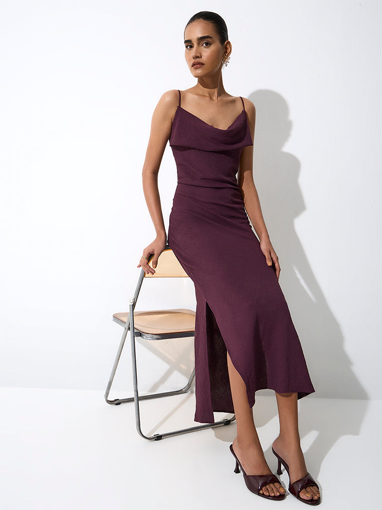 Wardrobe Dark Brown Cowl-Neck Midi Dress