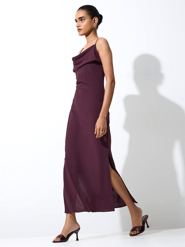 Wardrobe Dark Brown Cowl-Neck Midi Dress