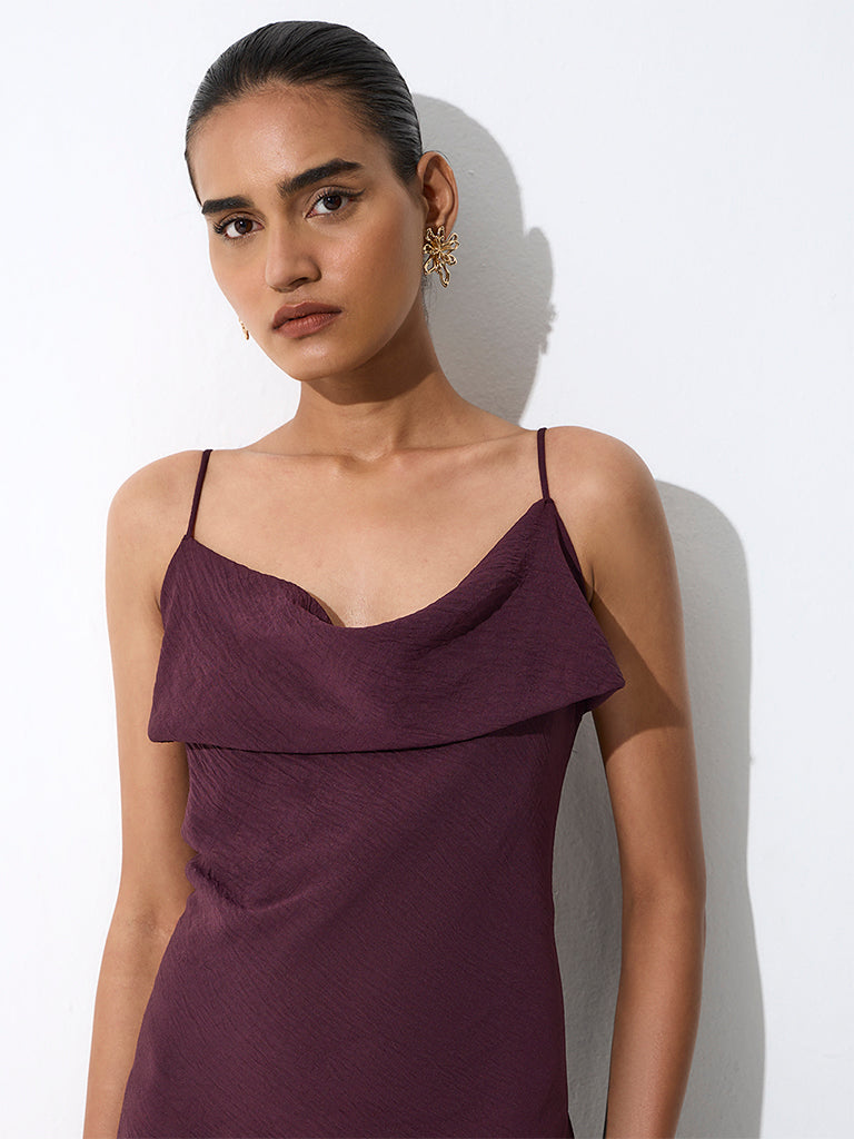 Wardrobe Dark Brown Cowl-Neck Midi Dress