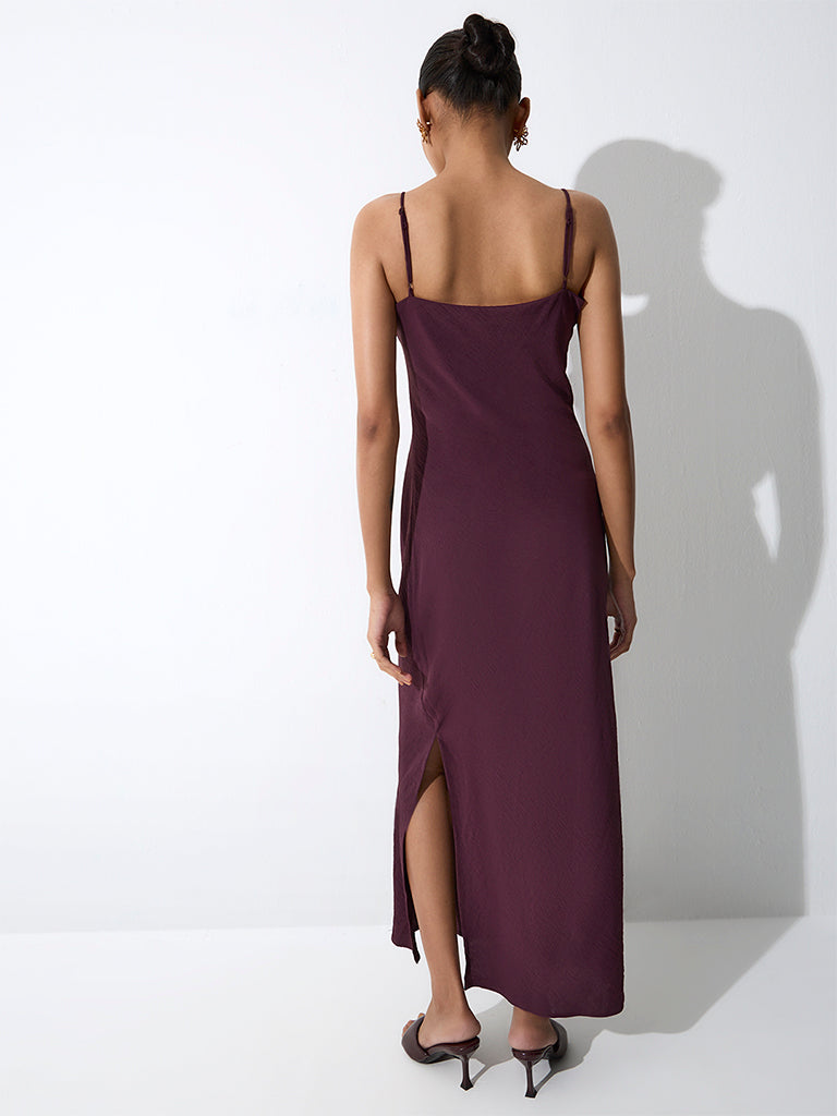 Wardrobe Dark Brown Cowl-Neck Midi Dress