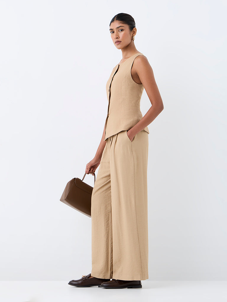 Wardrobe Beige Solid Waistcoat