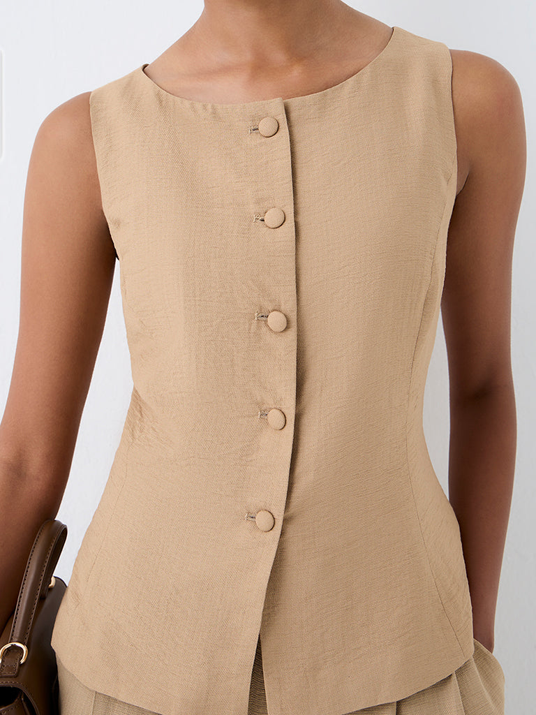 Wardrobe Beige Solid Waistcoat