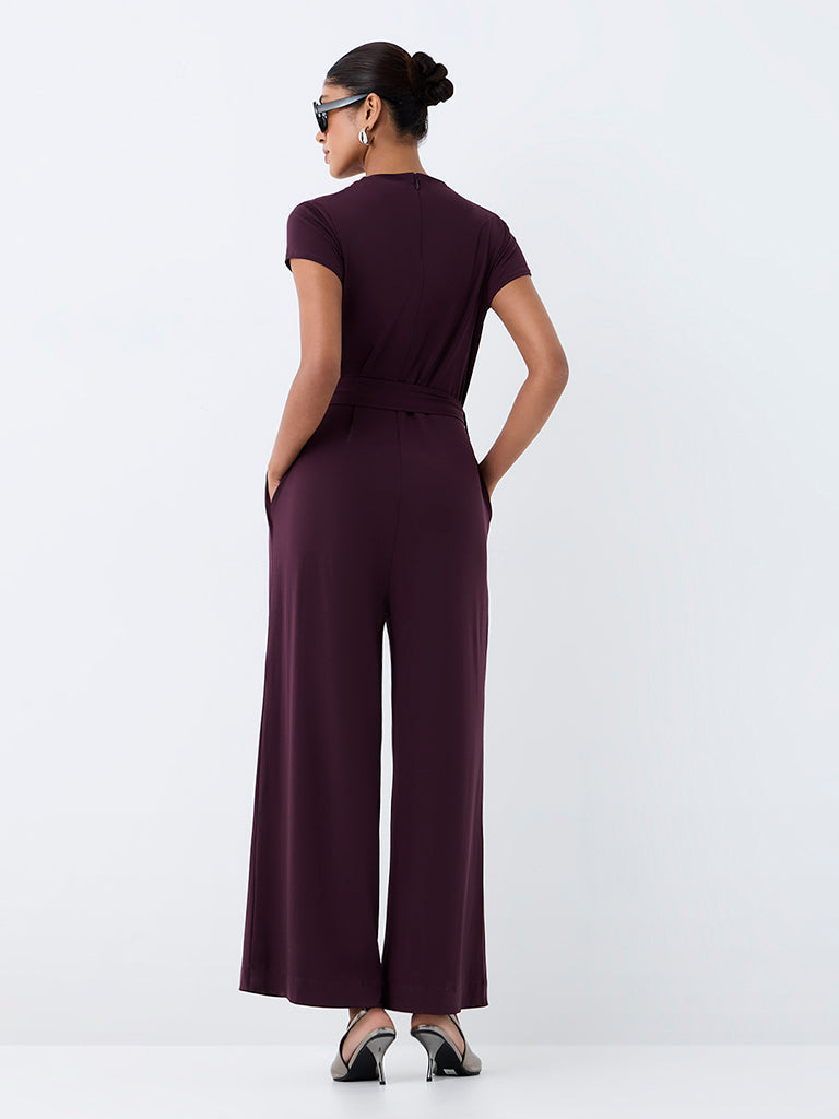 Wardrobe Dark Plum Cowl-Neck Jumpsuit
