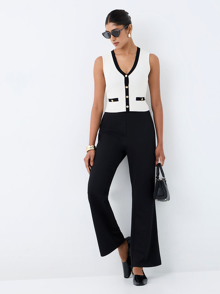 Wardrobe Black Solid Flared High-Rise Trousers
