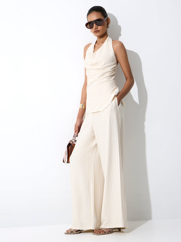 Wardrobe Ivory Striped High-Rise Trousers