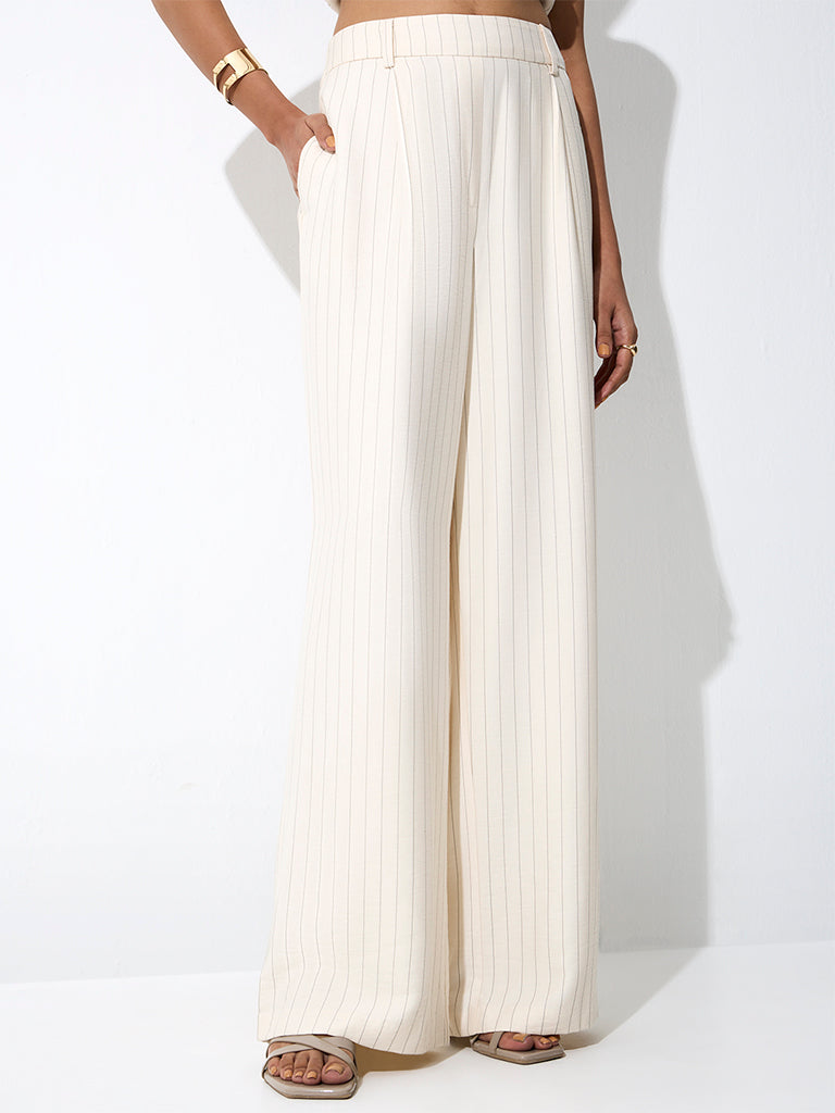 Wardrobe Ivory Striped High-Rise Trousers