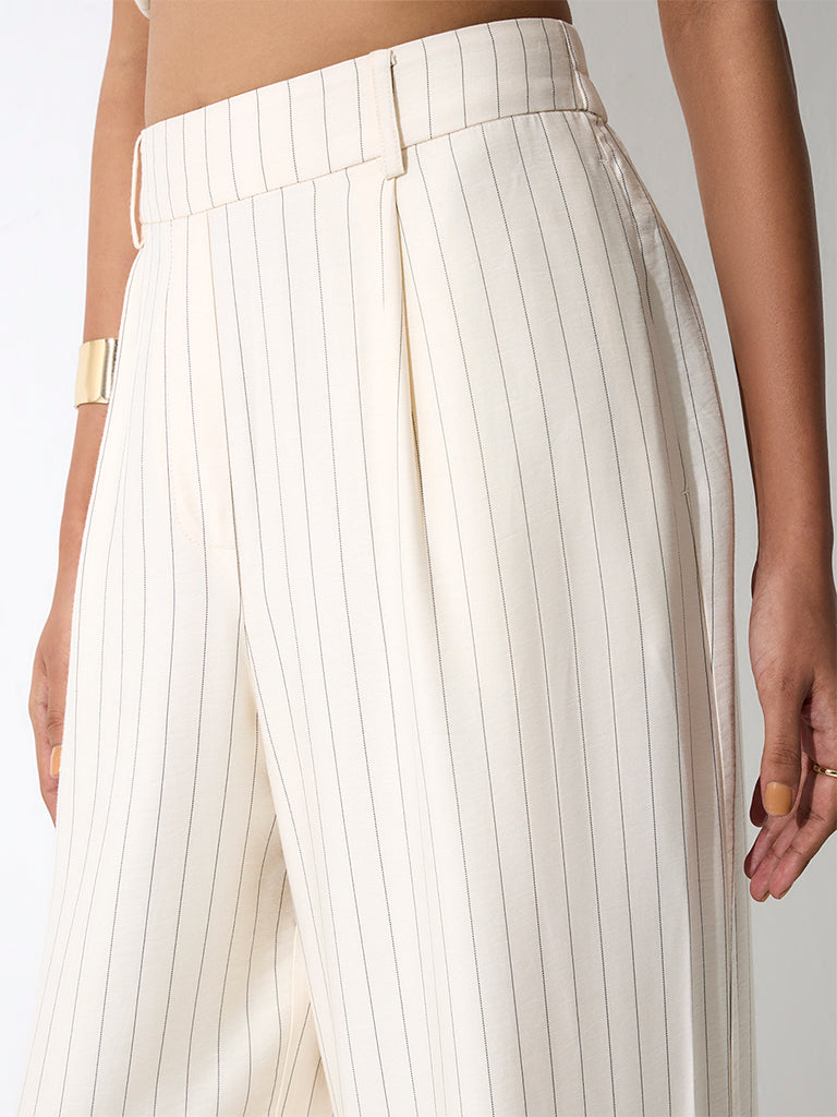 Wardrobe Ivory Striped High-Rise Trousers