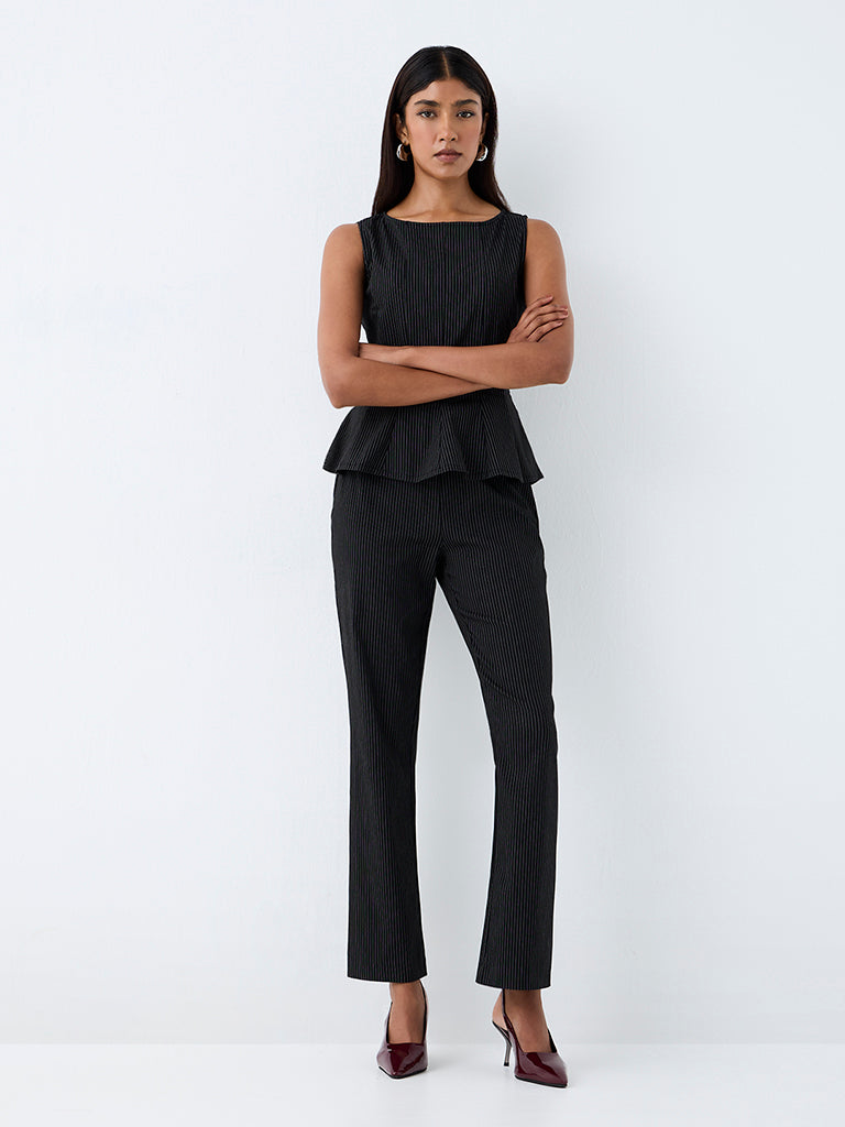 Wardrobe Black Pinstriped High-Rise Trousers