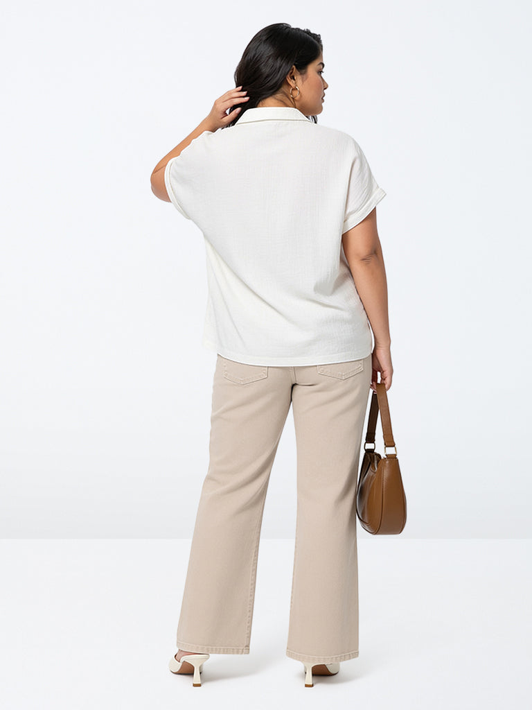 Gia White Floral Embroidered Cotton Shirt