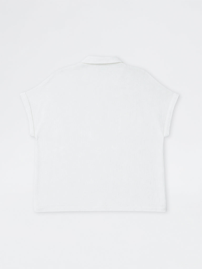 Gia White Floral Embroidered Cotton Shirt