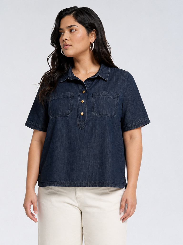 Gia Dark Blue Denim Blouse