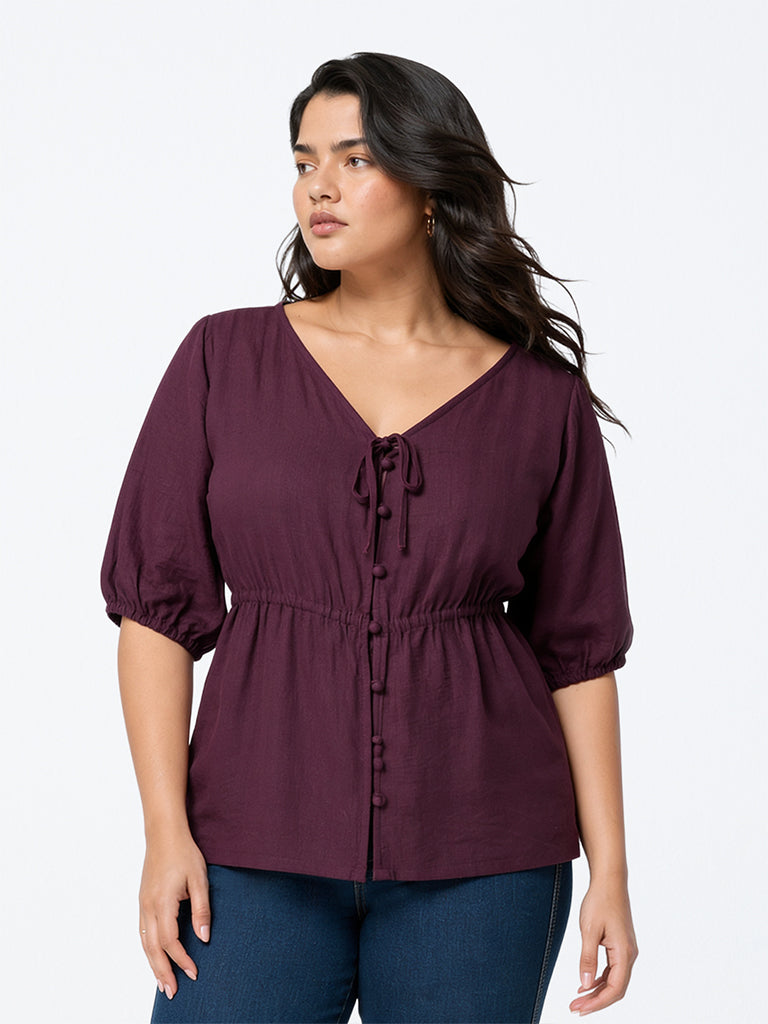 Gia Dark Plum Solid Peplum Blouse