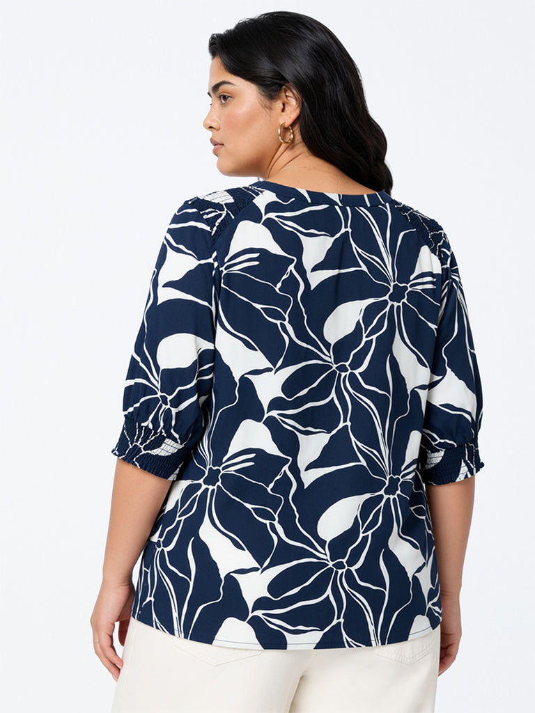 Gia Dark Blue Floral Printed Blouse