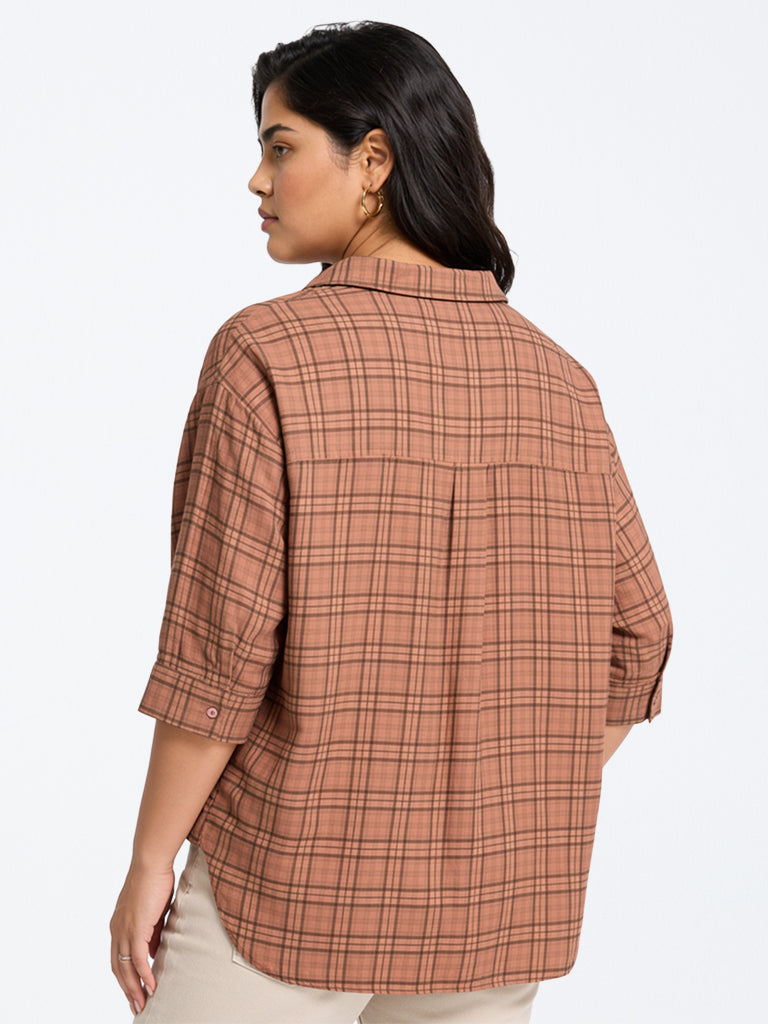 Gia Rust Checkered High-Low Shirt