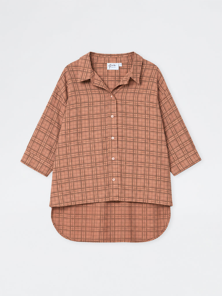 Gia Rust Checkered High-Low Shirt
