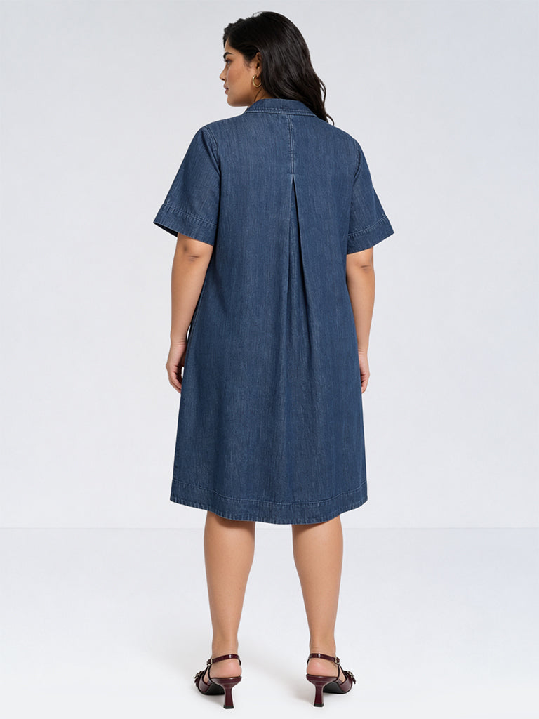 Gia Dark Blue Cotton Straight Dress