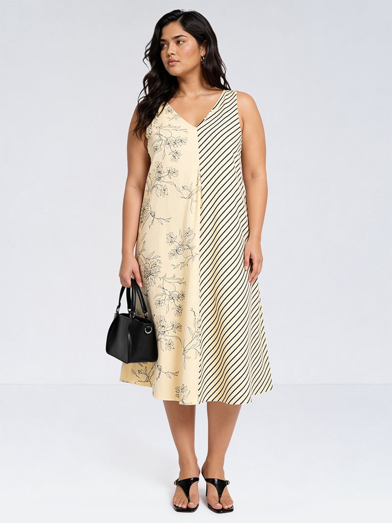 Gia Light Yellow Dual Printed A-Line Dress