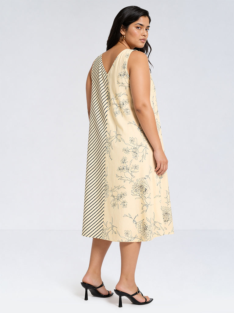 Gia Light Yellow Dual Printed A-Line Dress