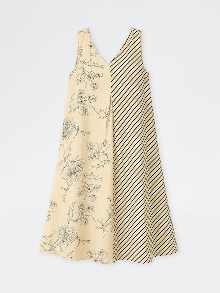 Gia Light Yellow Dual Printed A-Line Dress
