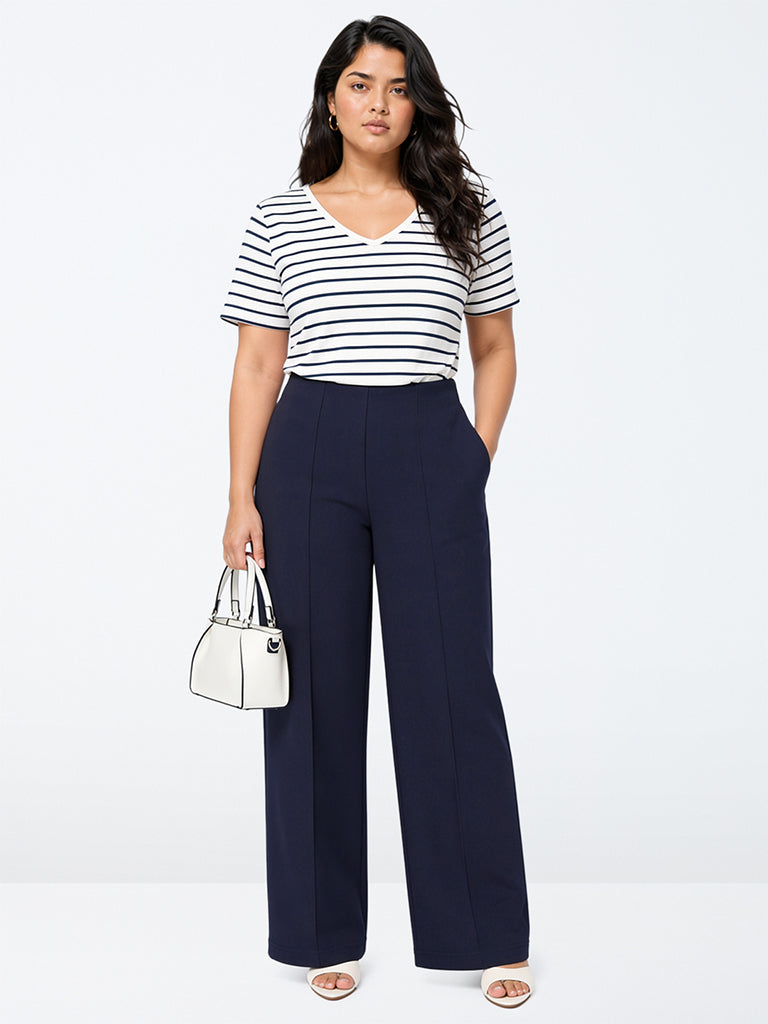 Gia Navy Piping-Detailed High-Rise Trousers