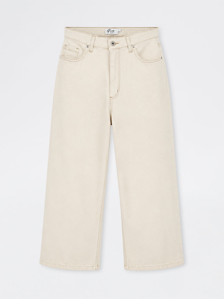 Gia Beige-Wash High-Waist Straight Fit Jeans
