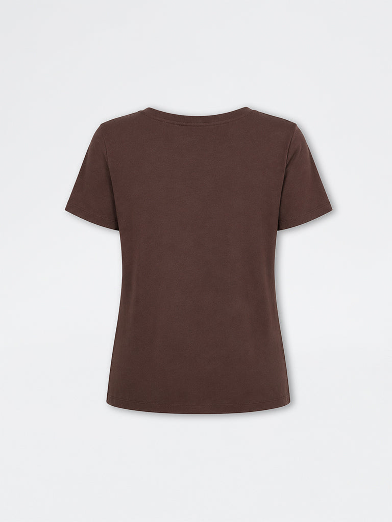 Gia Dark Brown Typography Cotton T-Shirt