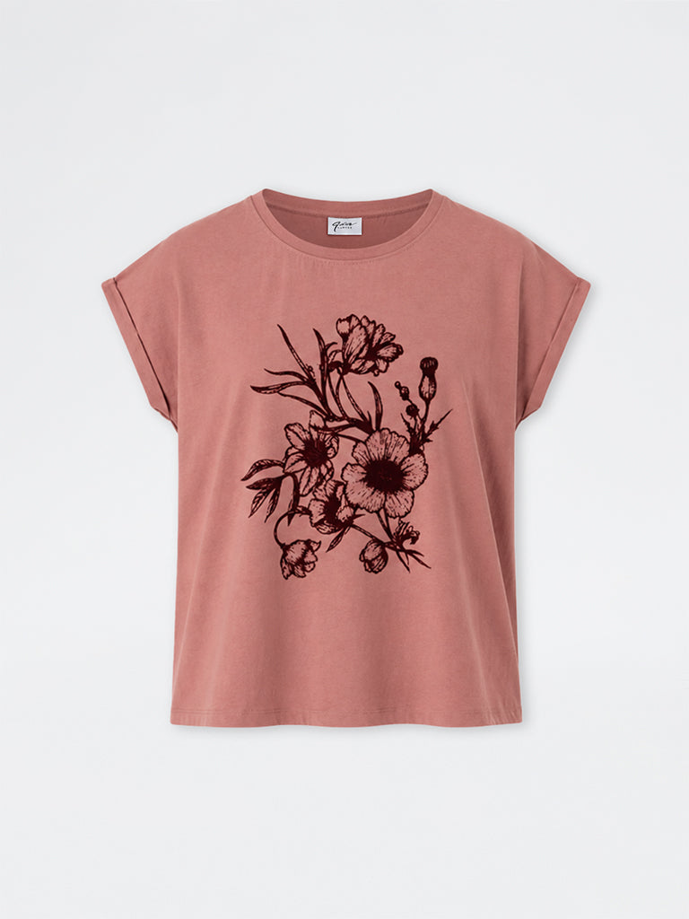 Gia Dusty Pink Floral Pattern Cotton T-Shirt