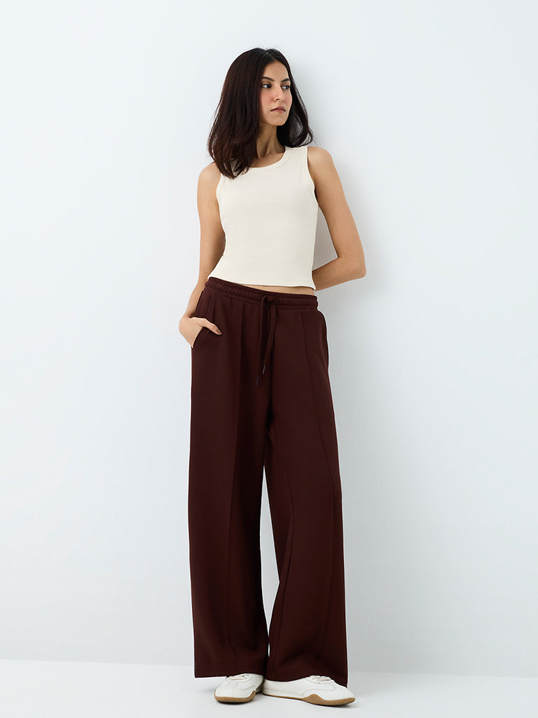 Nuoflexx Dark Brown Piping-Detail High-Rise Track Pants