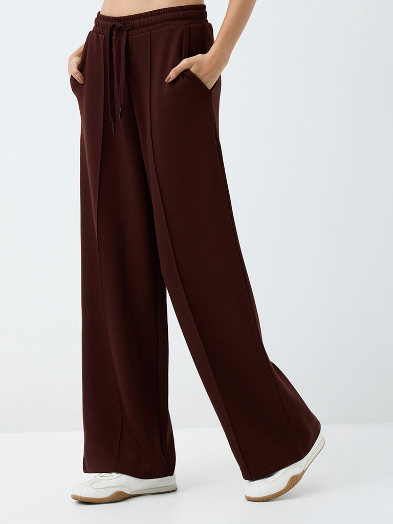 Nuoflexx Dark Brown Piping-Detail High-Rise Track Pants