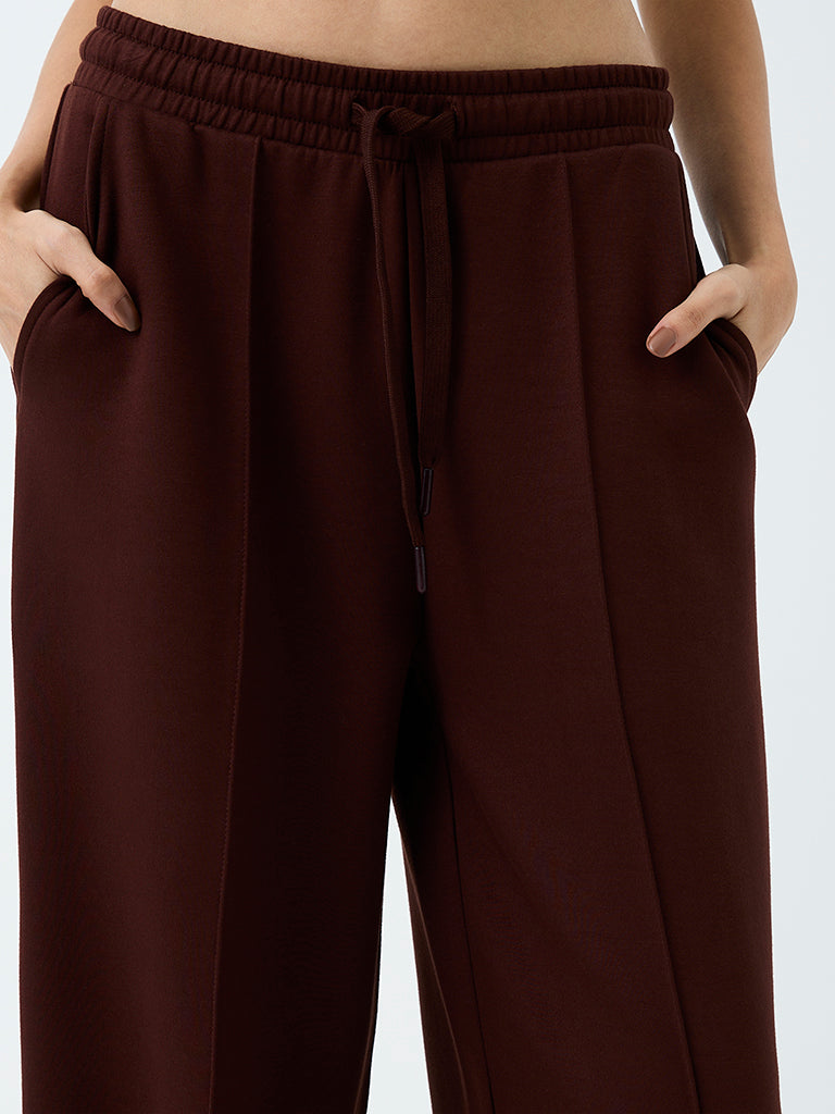 Nuoflexx Dark Brown Piping-Detail High-Rise Track Pants