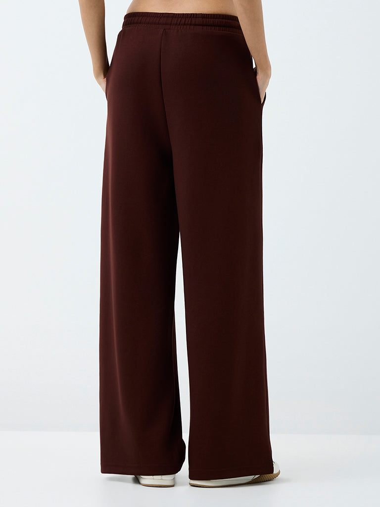 Nuoflexx Dark Brown Piping-Detail High-Rise Track Pants