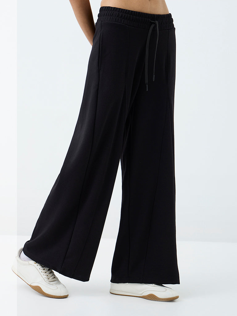 Nuoflexx Black Piping-Detail High-Rise Track Pants