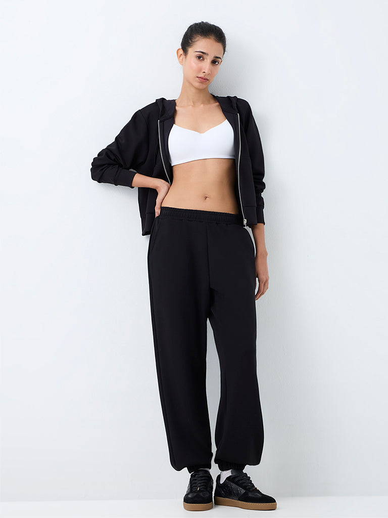 Nuoflexx Black Solid High-Rise Joggers
