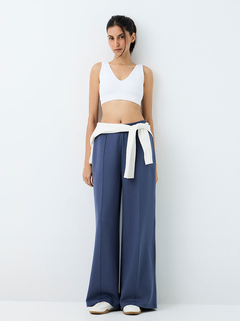Nuoflexx Dusty Blue Piping-Detail High-Rise Track Pants