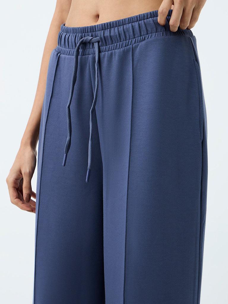 Nuoflexx Dusty Blue Piping-Detail High-Rise Track Pants